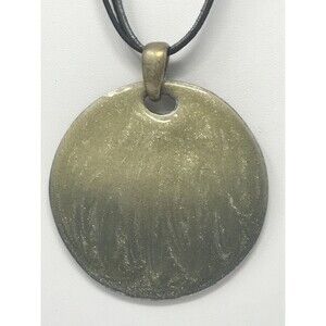 CHICO'S Necklace Pendant Circle Disc Gray Ombre Gold Tone Glitter Black Cord